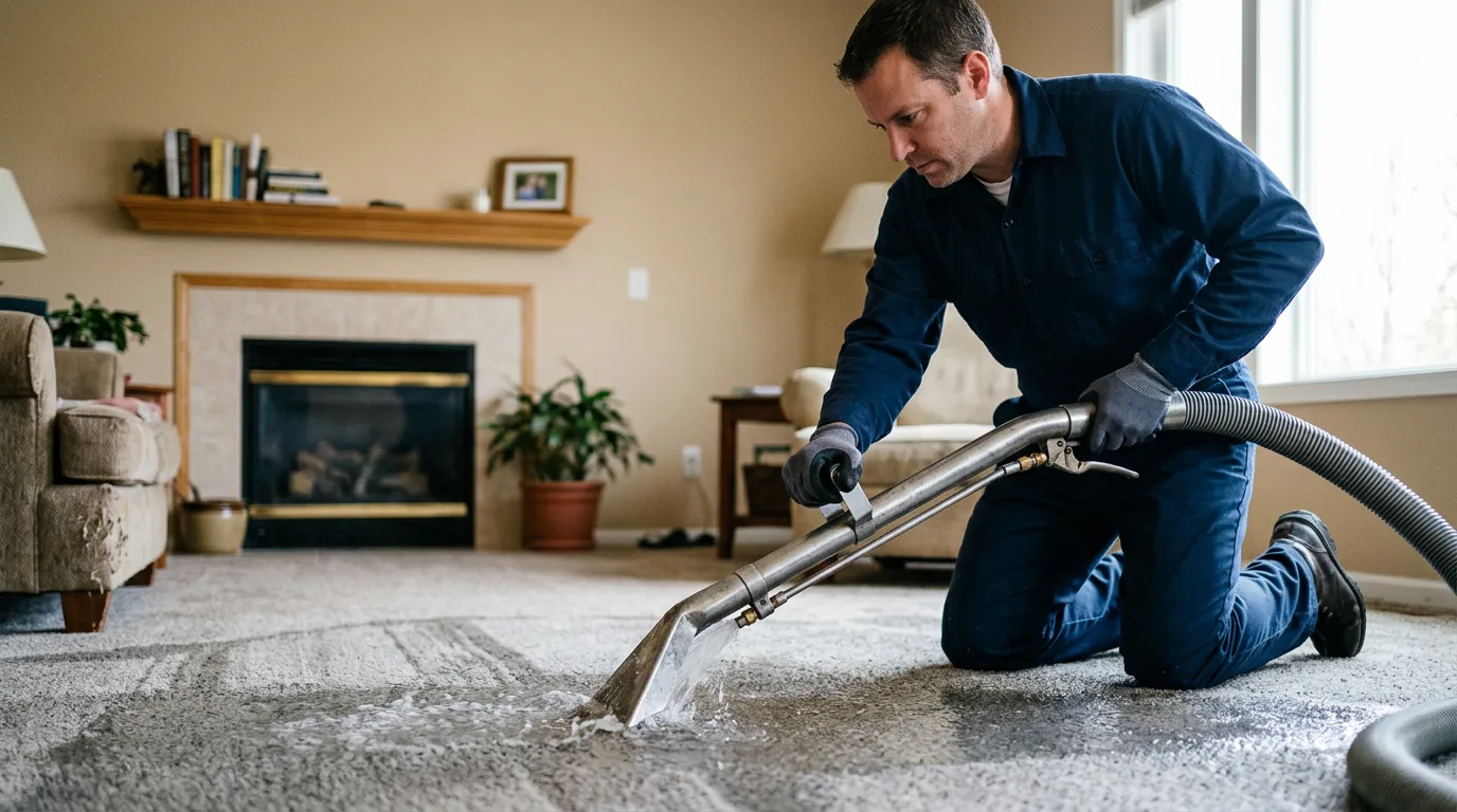 Water damage restoration technician working near Sanborn, IA